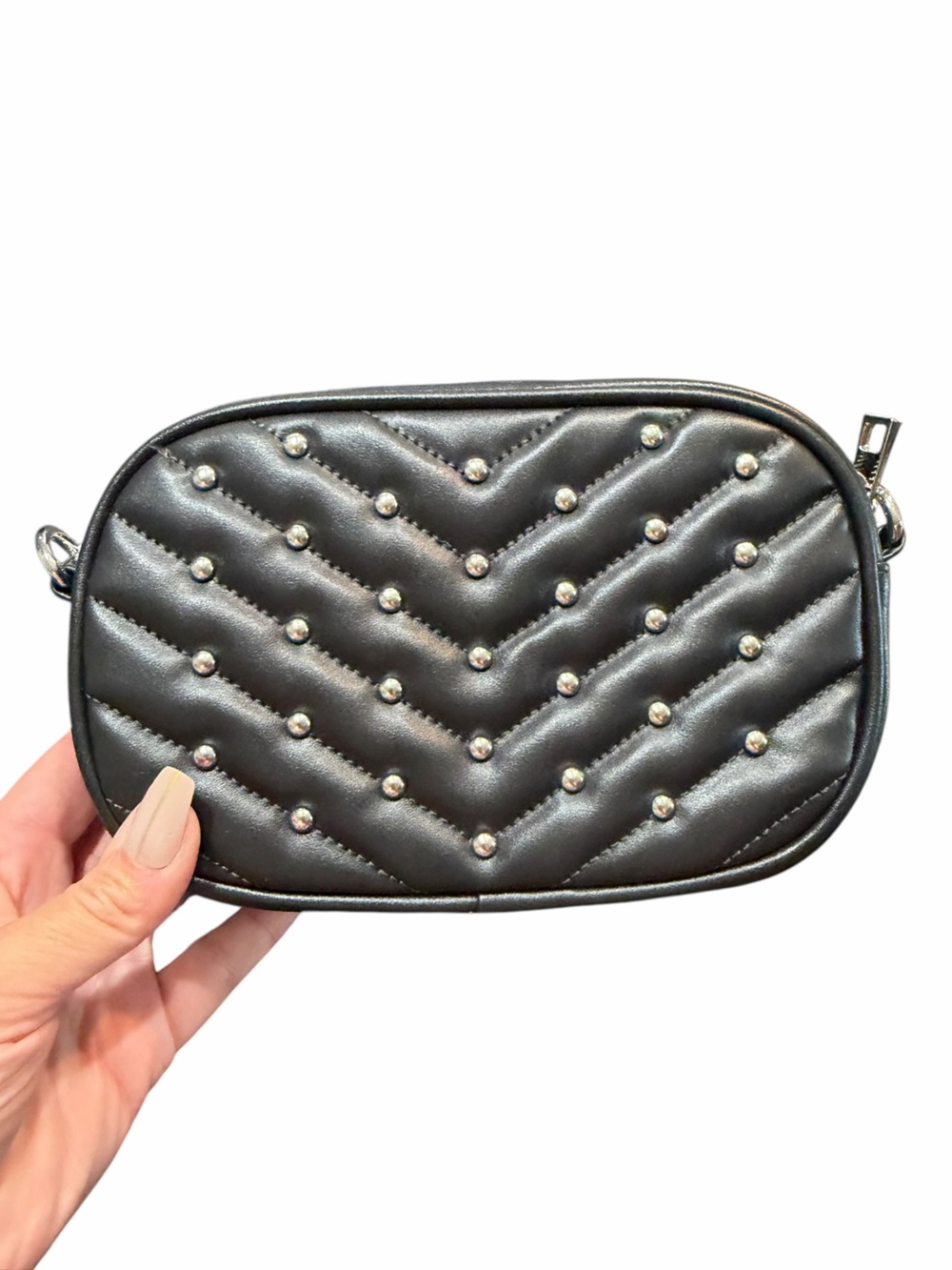 Quilted Studded Oval Crossbody Pouch NWOT